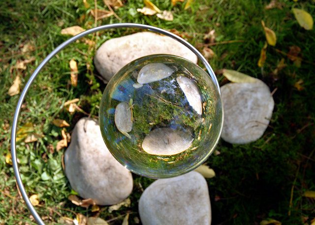 Rocks seen through glass ball